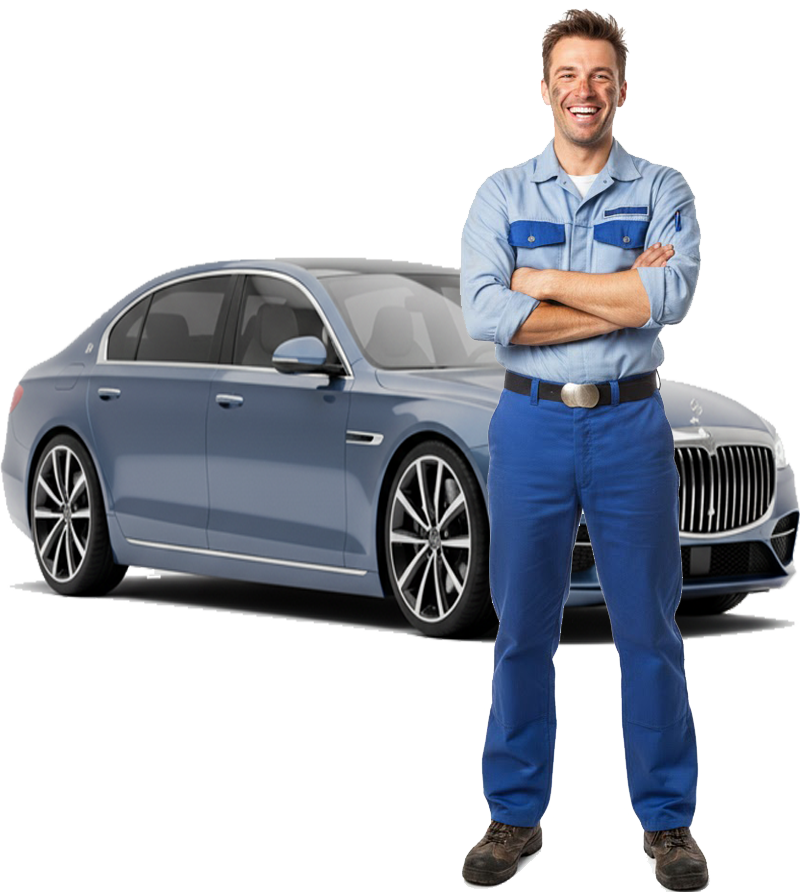 mechanic in front of car