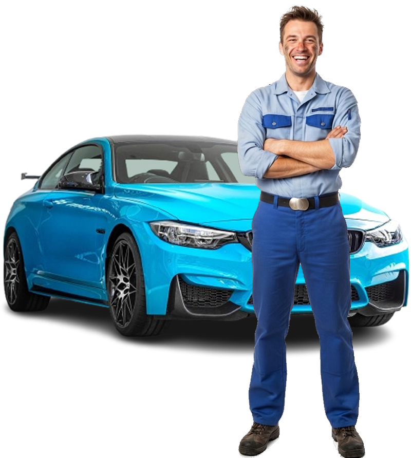 mechanic in front of car